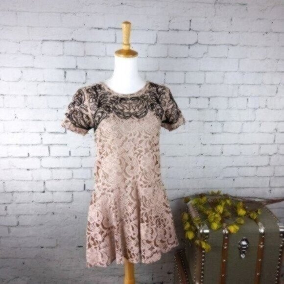 Free People Beautiful Dream Boho Lace Tunic Dress In Blush Size Small - Picture 1 of 4